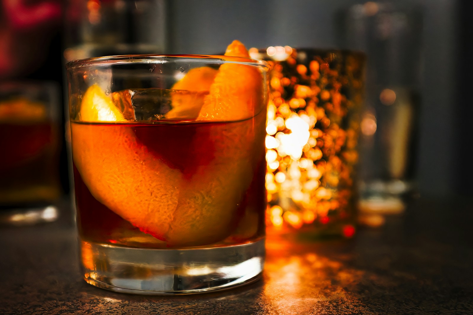 Old Fashioned whiskey cocktail with orange peel at Bucks Cabaret El Paso